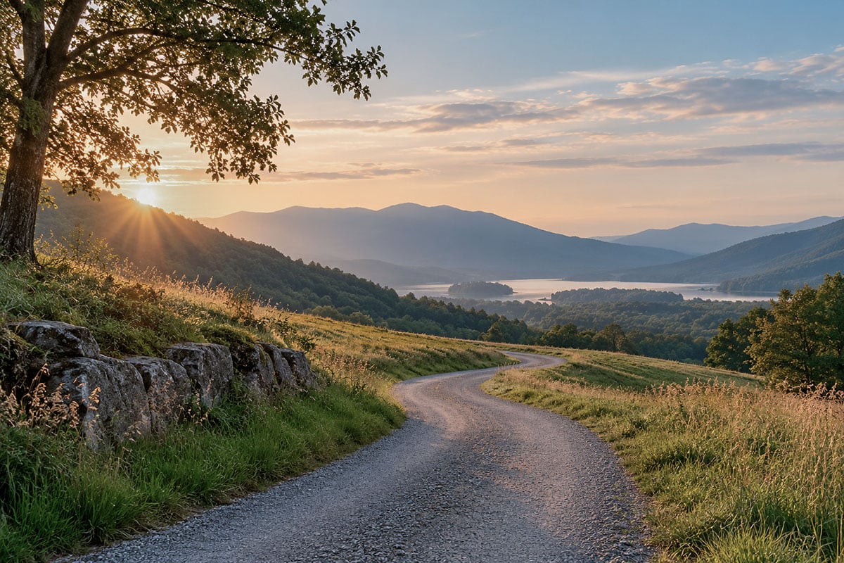 Winding road through a mountain landscape